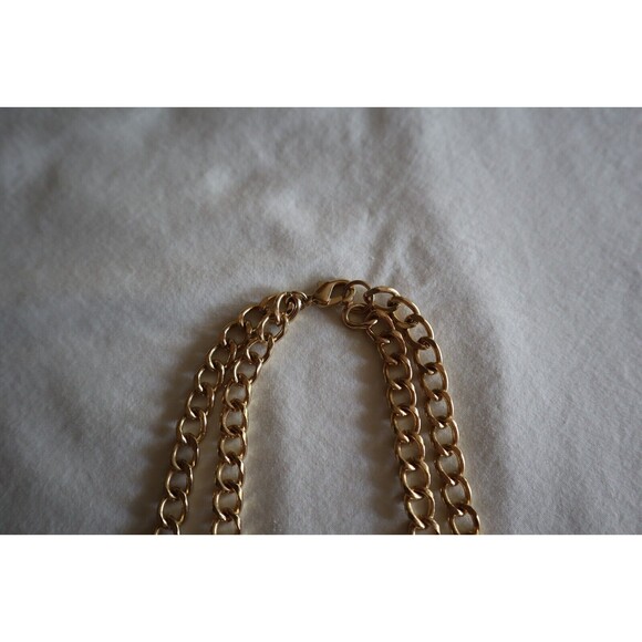 Chunky Necklace Gold Toned Chain Red White Stones Rhinestone Statement 18" - Picture 6 of 11